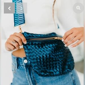 TL PS Woven Crossbody Bag, Metalic Blue
